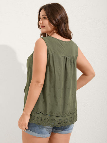 Cotton Eyelet Embroidered Flowy Tank Top