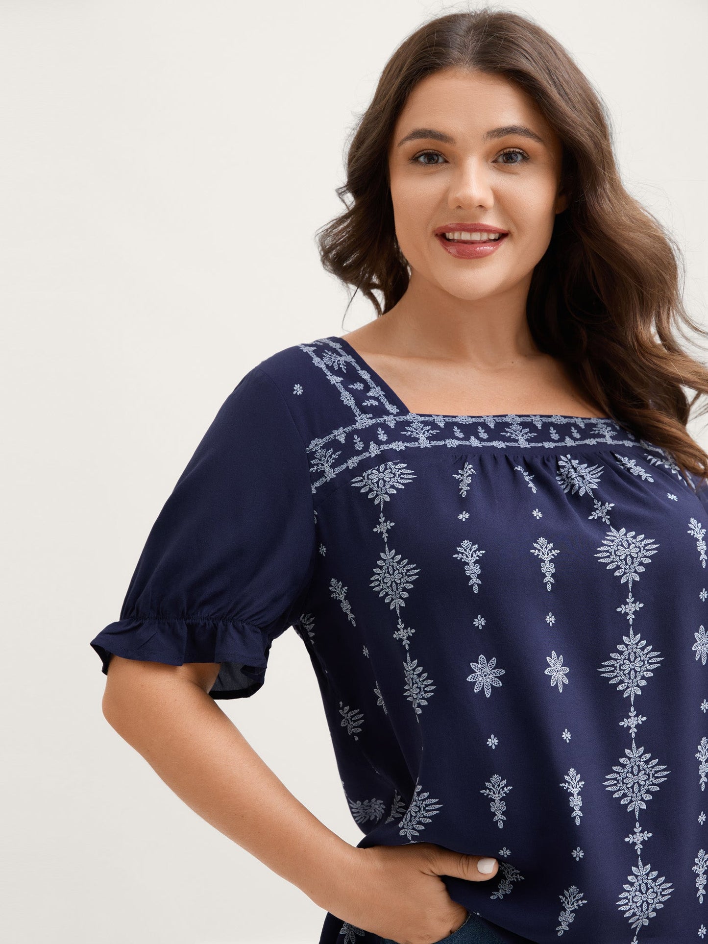 Boho Print Square Neck Blouse