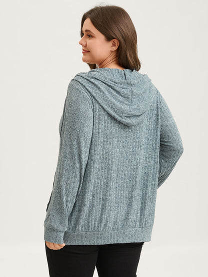 Ribbed Solid Textured Zipper Hoodie