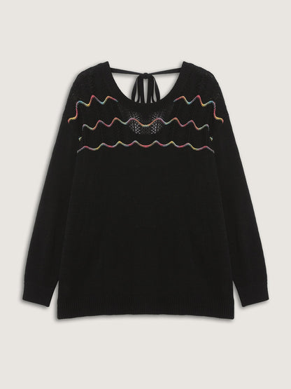 Ripple Textured Sheer Neck Backless Pullover