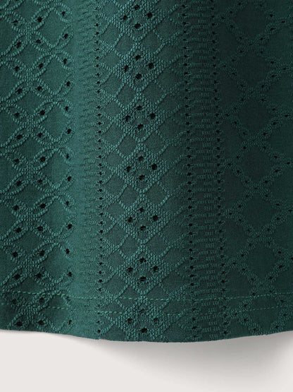 Eyelet Trim Lace Cut-Out Solid T-Shirt