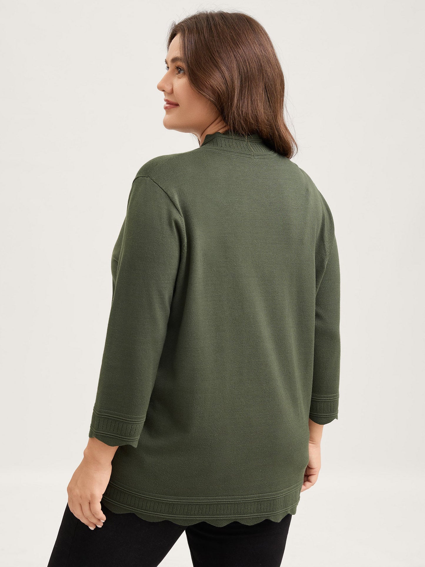 Supersoft Scalloped Trim Three-Quarter Sleeve Cardigan
