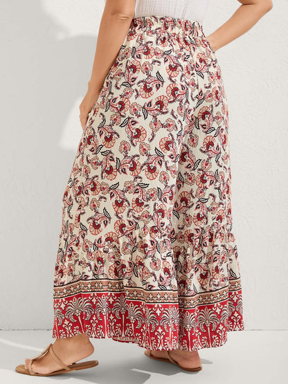 Boho Print Stretchy Waist Wide-Leg Pants