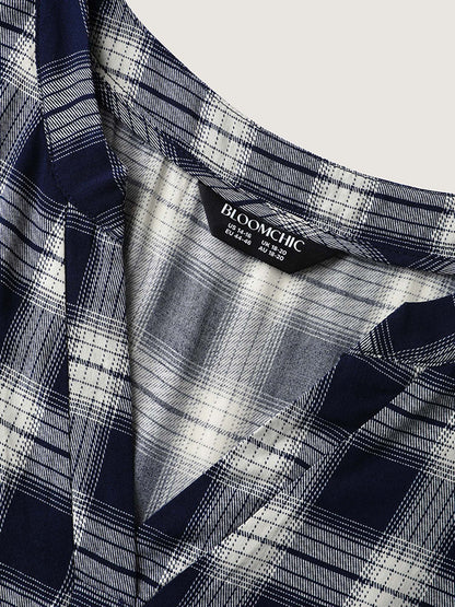 Supersoft Checkered Print Cuffed Sleeve Blouse