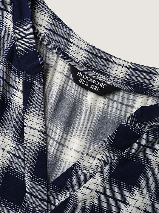 Supersoft Checkered Print Cuffed Sleeve Blouse