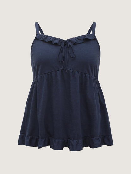 Ruffle Adjustable Neck Tie Wavy Edge Top