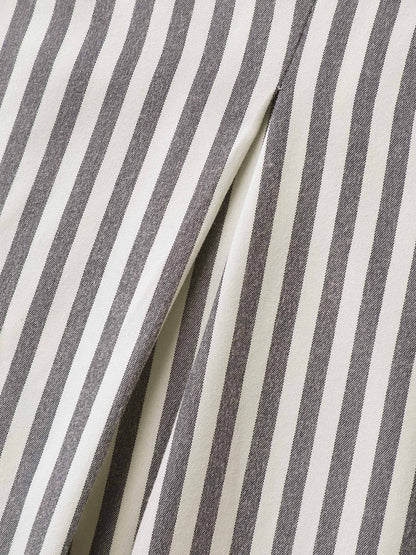 Striped Waist Belt Midi Shirt Dress