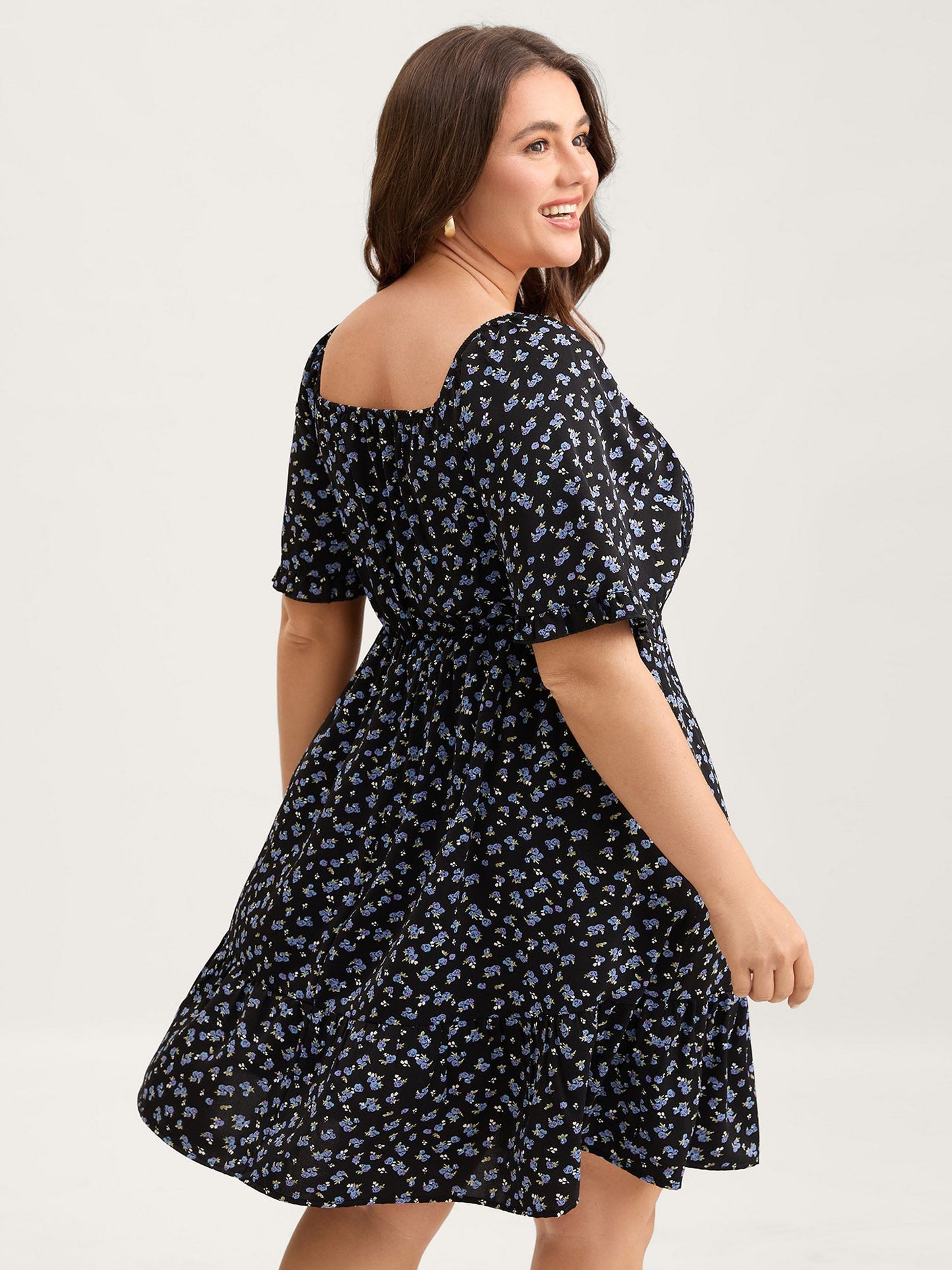 Ditsy Floral Shirred Bodice Midi Dress