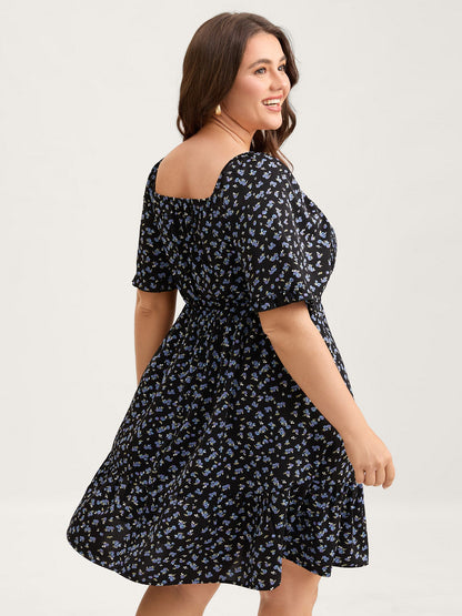 Ditsy Floral Shirred Bodice Midi Dress