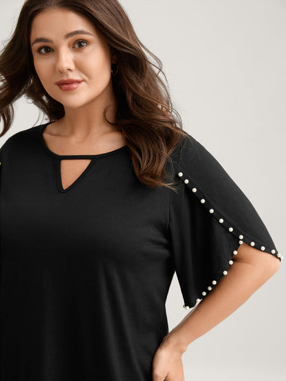 Pearl Petal Sleeve Neck Cut-Out Blouse