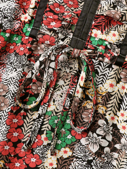 Floral Print Drawstring Waist Pockets Midi Dress