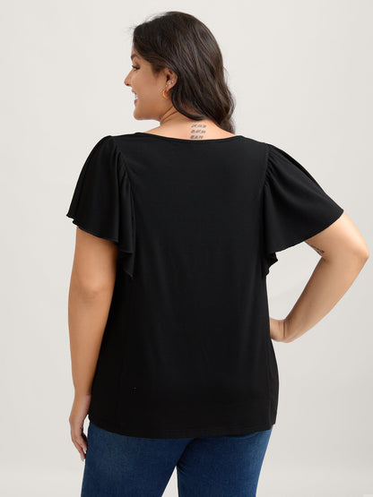 Floral Neck Embroidery Flowy T-Shirt