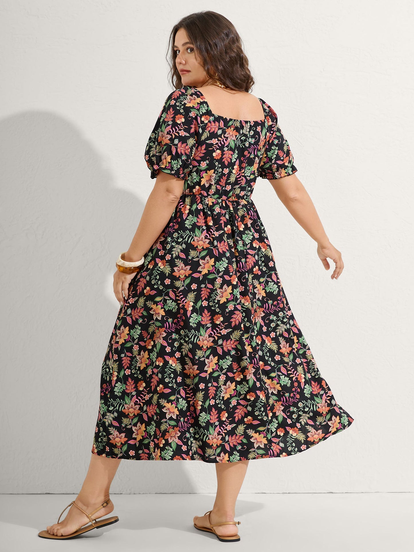 Net Shirred Paisley Print Midi Dress