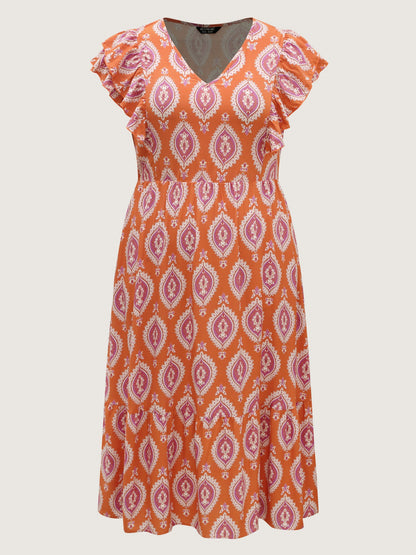 Rayon Boho Print Pocket Midi Dress