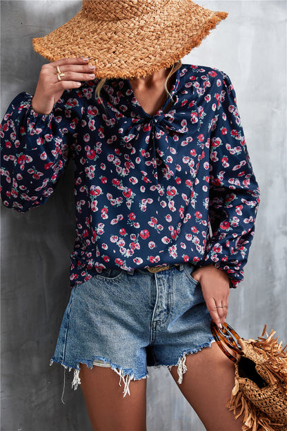 Hot Sale V Neck Tie Vintage Print Tops
