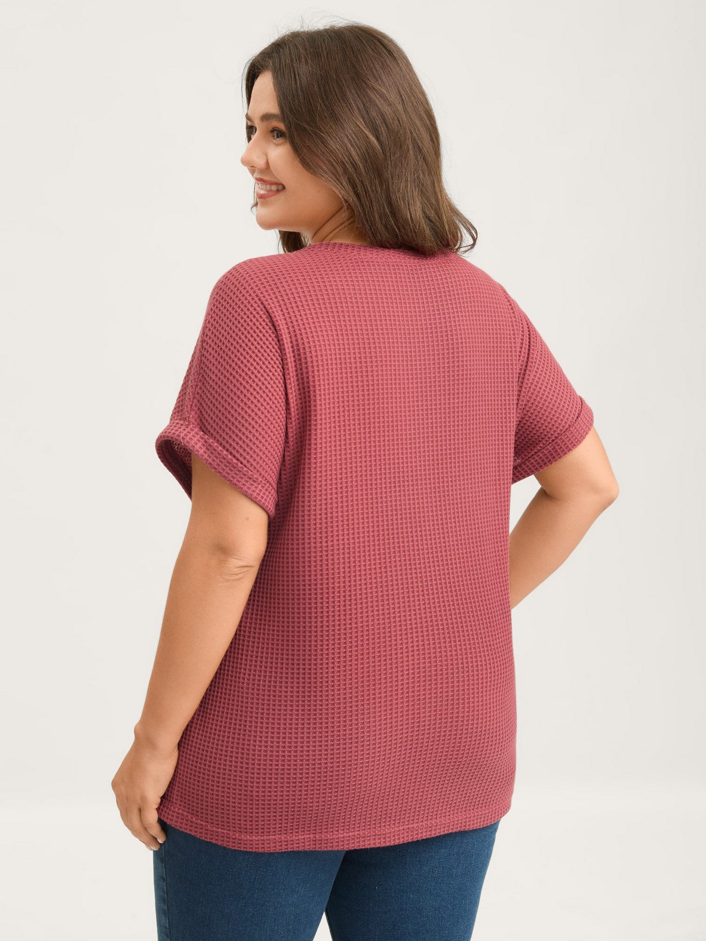 Waffle Seamed Front Solid T-Shirt