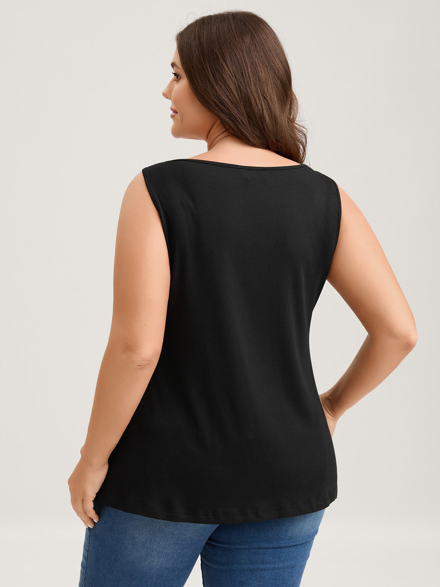 Ribbed Clasp Neckline Fitted Tank Top