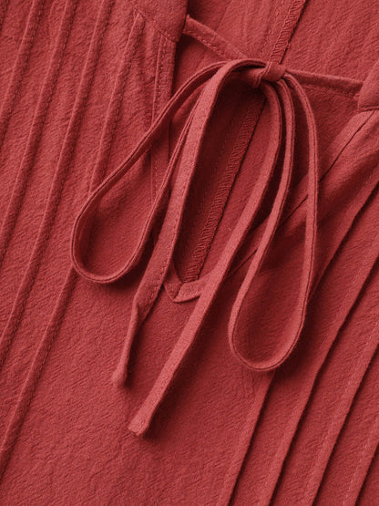 Pure Cotton Pleated Pockets Midi Dress