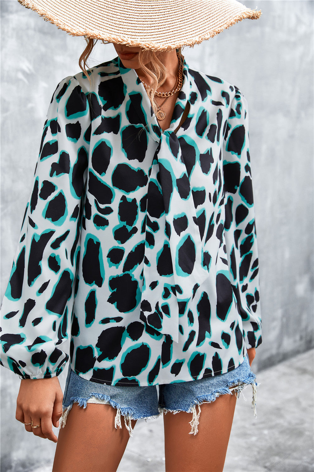 Hot Sale V Neck Tie Vintage Print Tops