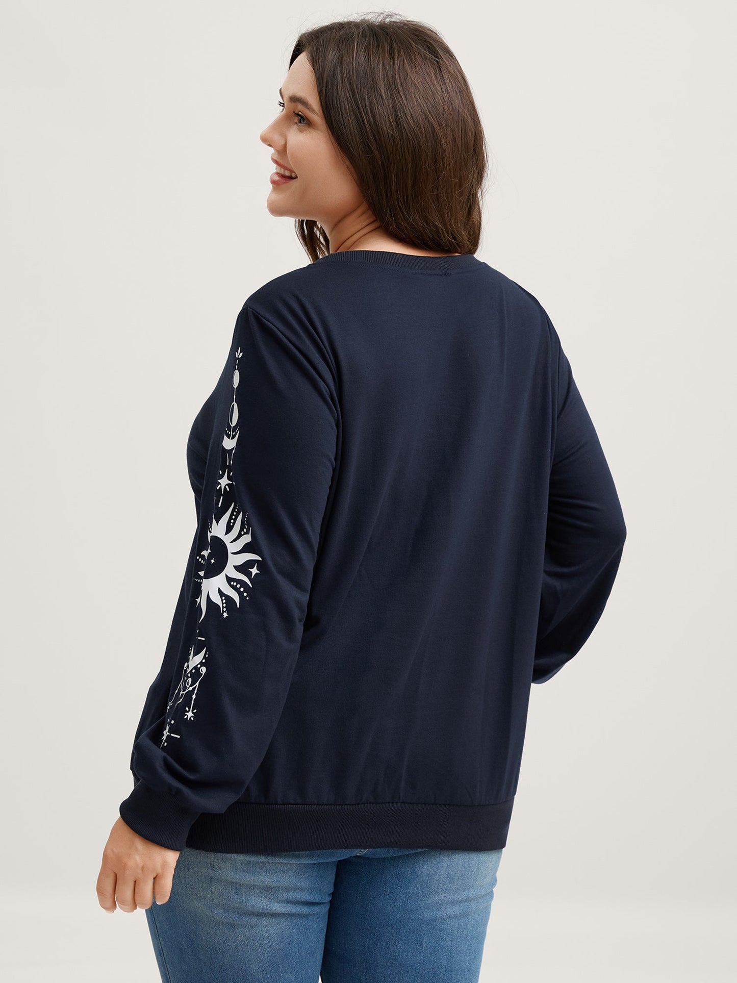 Floral Sleeve Print Contrast Sweatshirt