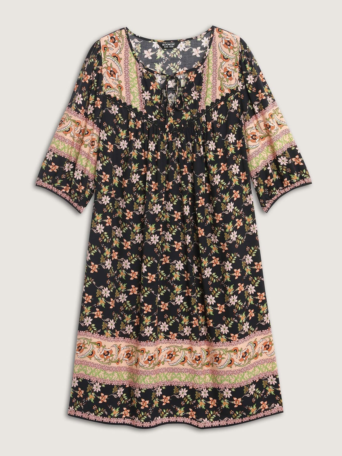 Floral Print Puffy Sleeve Pleated Midi Dress