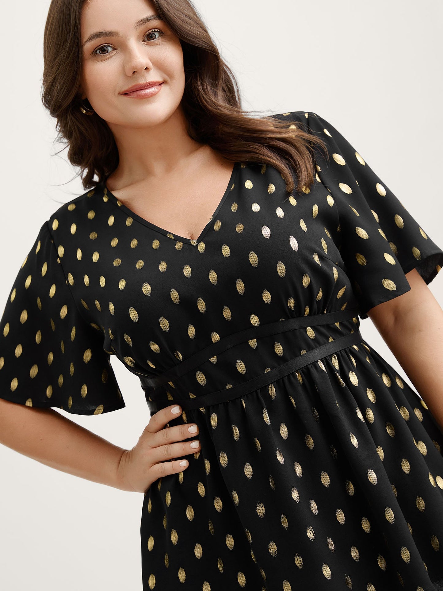 Shimmery Sequin Polka Dots Waist-Cinched Blouse