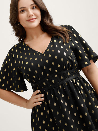 Shimmery Sequin Polka Dots Waist-Cinched Blouse