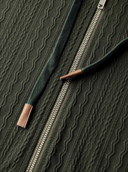 Textured Solid Pocket Zipper Hoodie