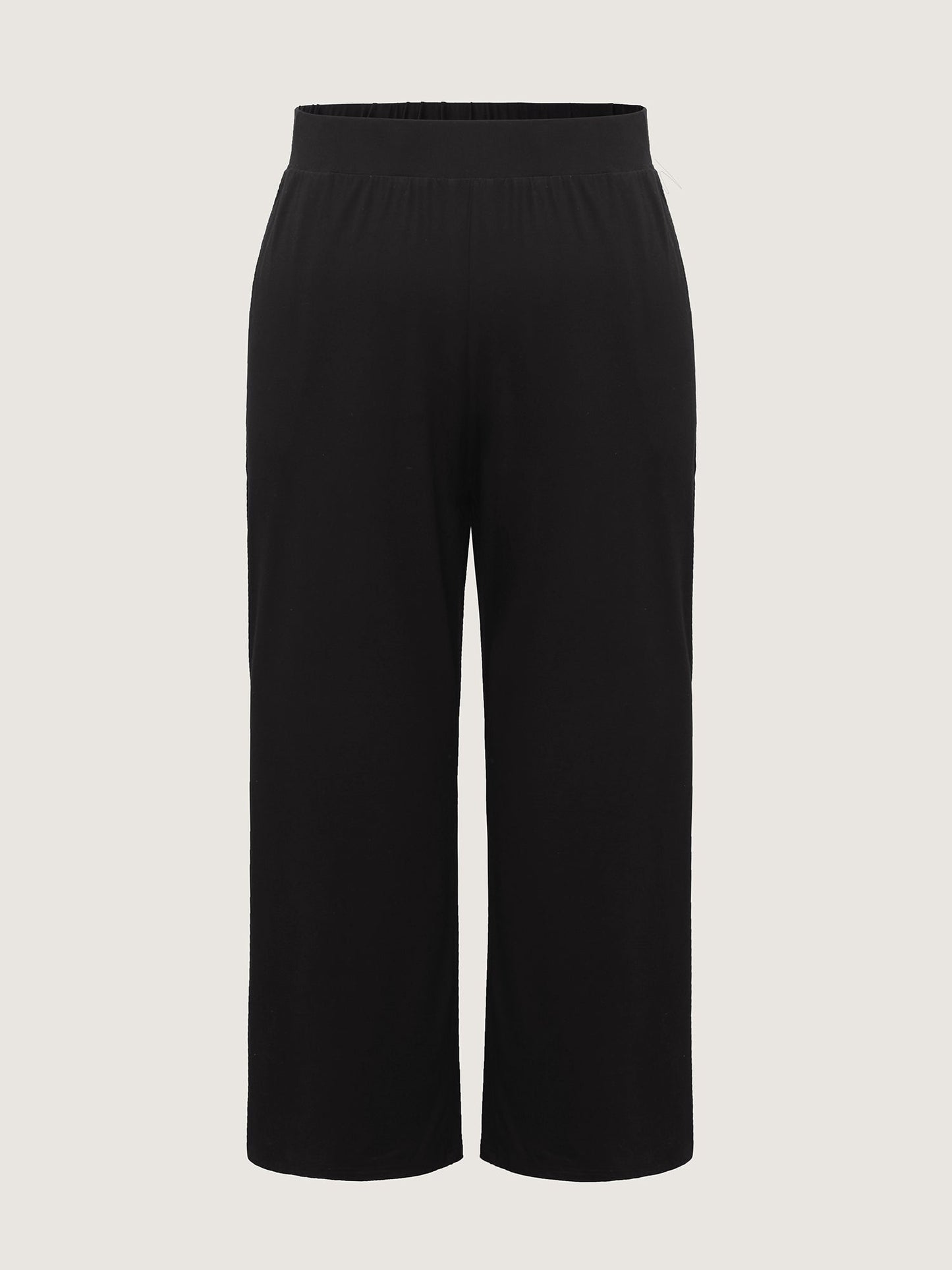 Solid Elastic Waist Wide Leg Lounge Bottoms