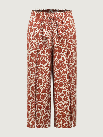 Boho Overlap Slit Belted Wide-Leg Pants