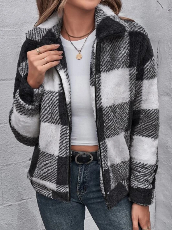 Gingham Zip Cotton Jacket
