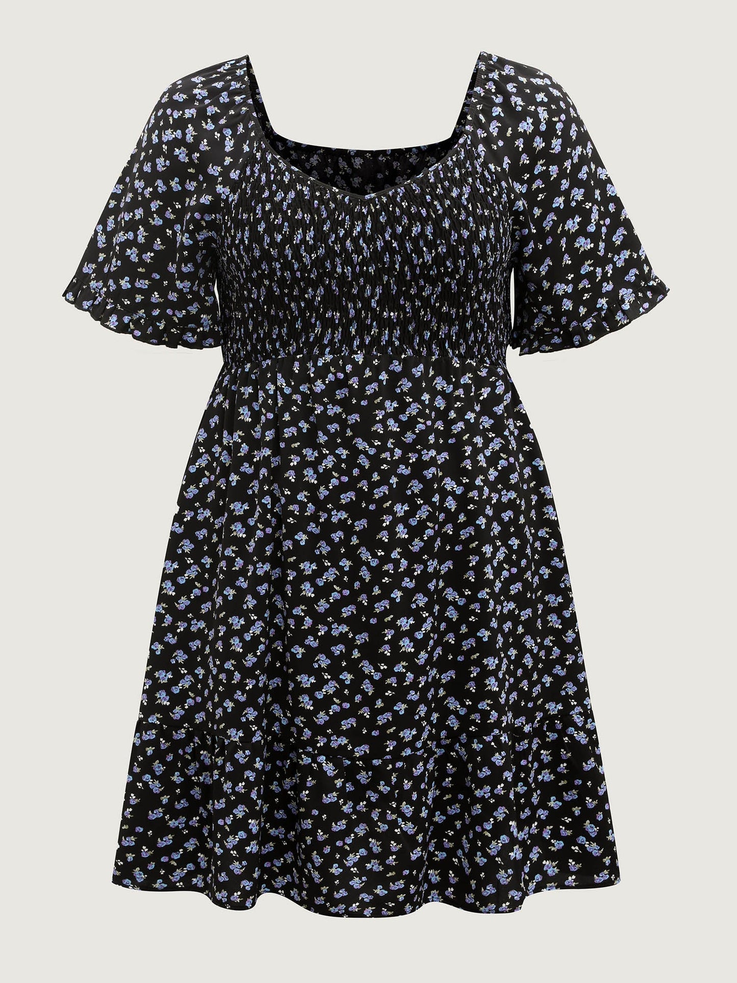 Ditsy Floral Shirred Bodice Midi Dress