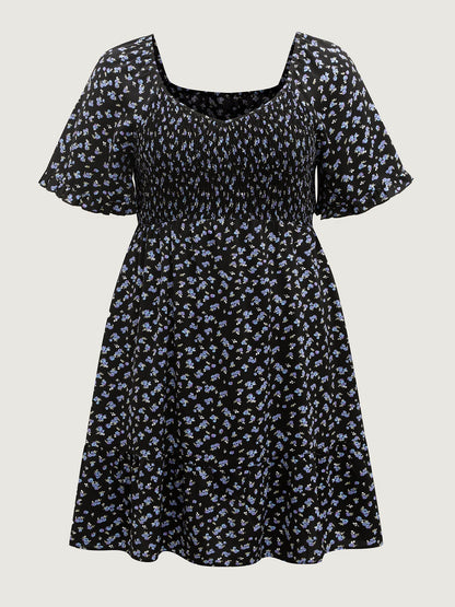 Ditsy Floral Shirred Bodice Midi Dress