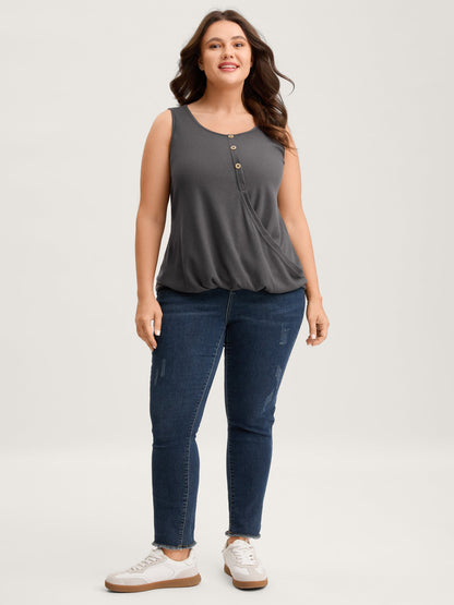Waffle Bubble Hem Buttons Tank Top