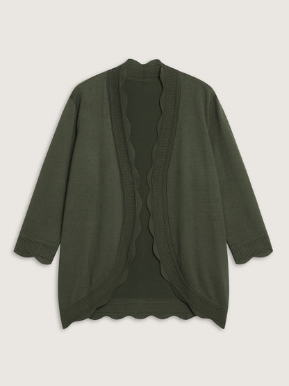 Supersoft Scalloped Trim Three-Quarter Sleeve Cardigan