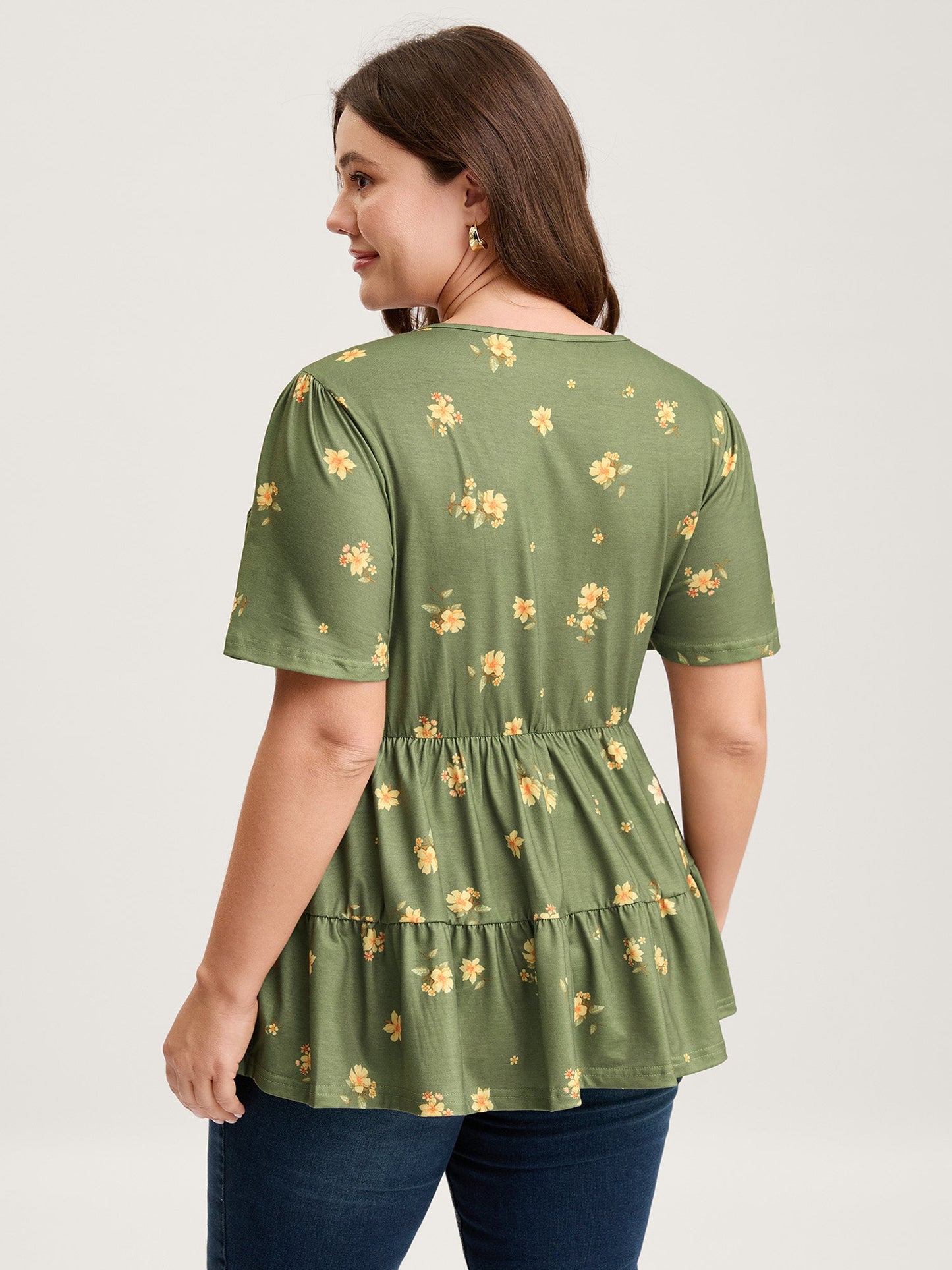 Floral Shirred Tiered Knit Top