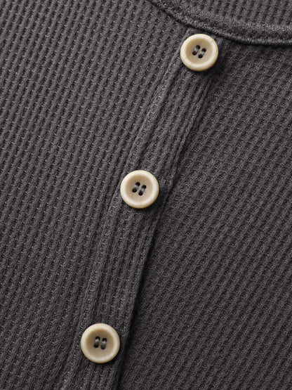 Waffle Bubble Hem Buttons Tank Top
