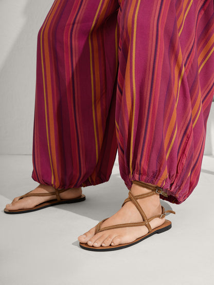 Rayon Stripe Print Stretchy Hem Cami Jumpsuit