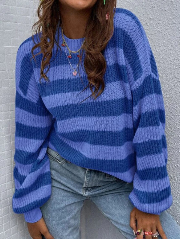 Striped Pattern Drop Shoulder Sweater
