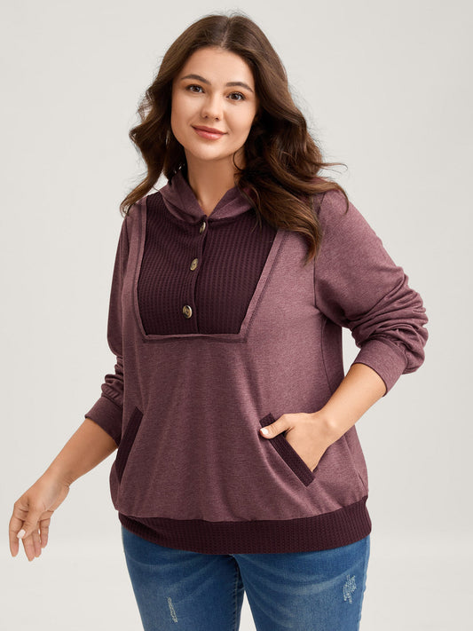 Color Contrast Button Detail Hoodie