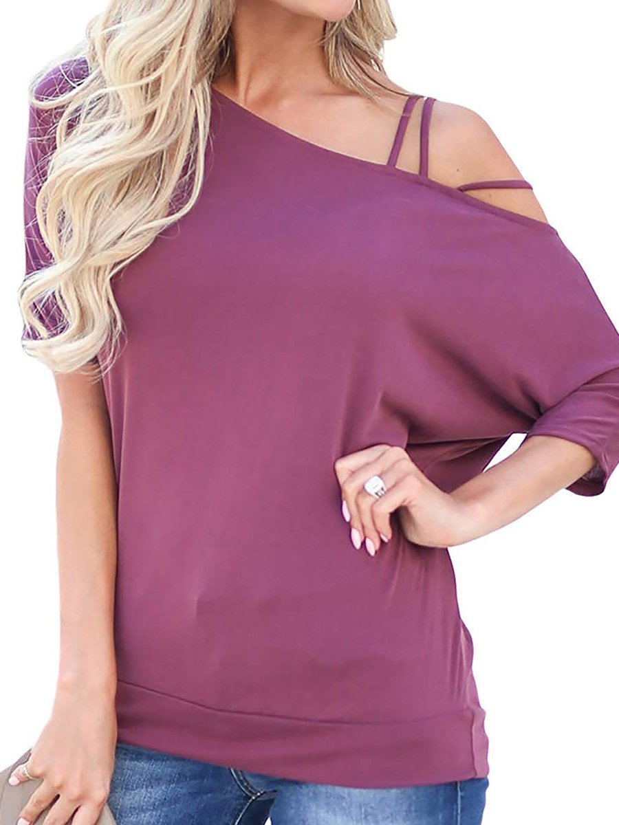 Fashion Pure Colour Batwing Sleeve Loose T-Shirt