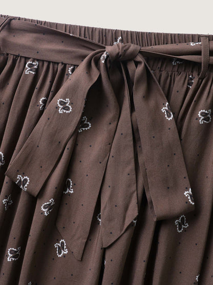 Paisley Print Belted Midi Skirt