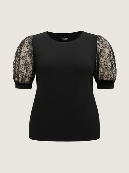 Floral Beaded Lanterns Sheer Sleeve Top