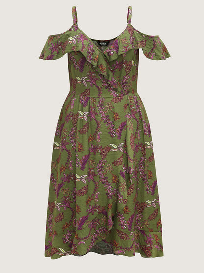 Boho Floral Ruffled Off-Shoulder Midi Dress