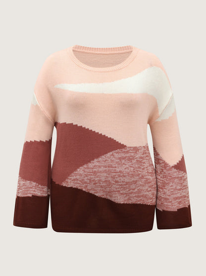 Color Block Drop Shoulder Ribbed Hem Pullover