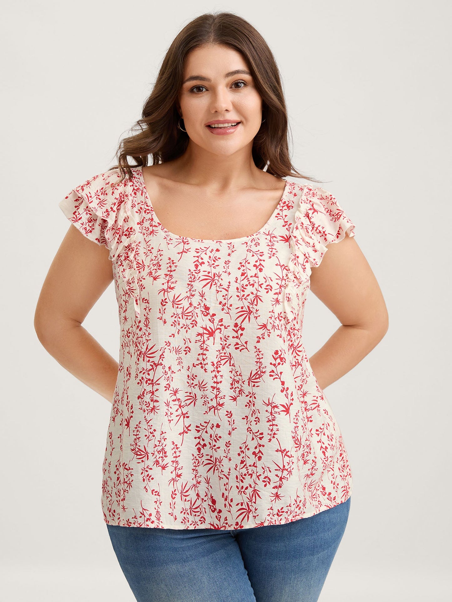Sweet Floral Bow Back Flutter Blouse