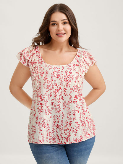 Sweet Floral Bow Back Flutter Blouse