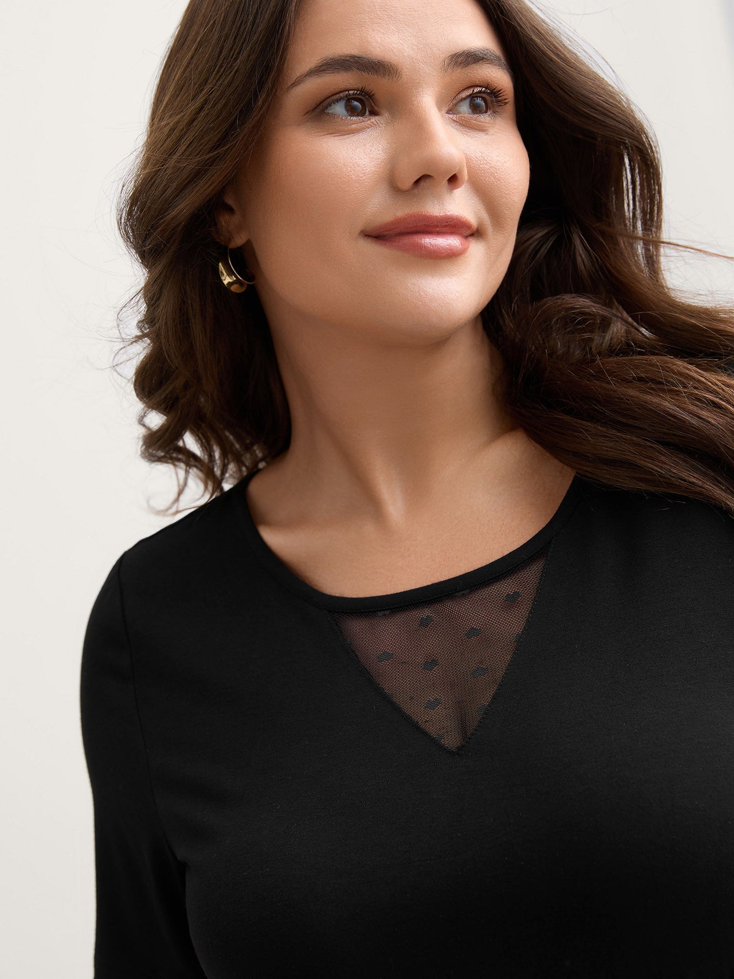 Textured Sheer Neck Slim-Fit Knit Top