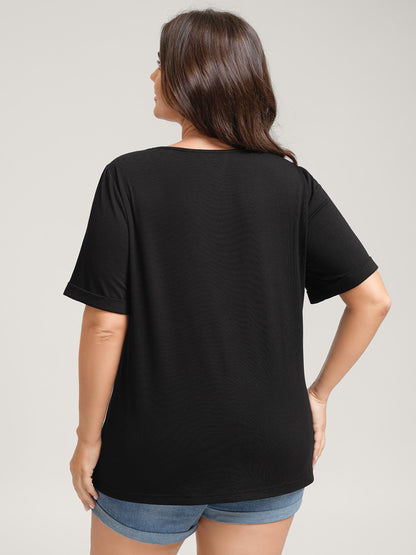 Neck Cut-Out Plain T-Shirt