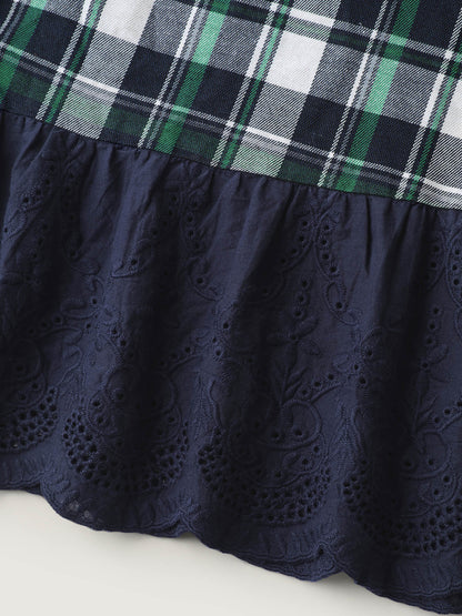 Cotton Embroidery Plaid Spliced Blouse